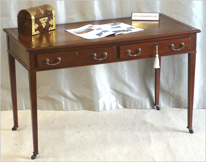 3053 Antique Edwardian Walnut Twin Drawer Writing Table